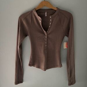 FP Movement by Free People Taupe Button-Down Shirt